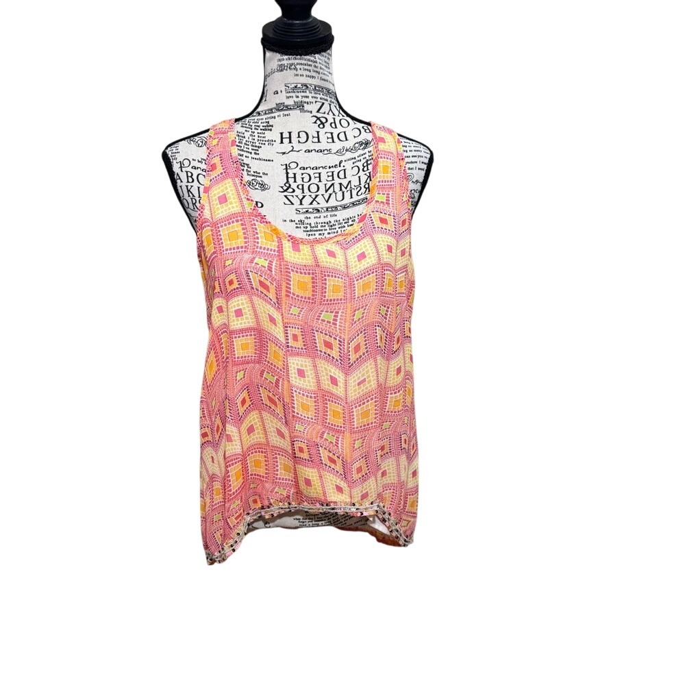 MM Couture Pink and Orange Geometric Tank‎ Top